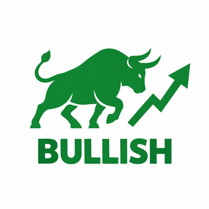 A green graphic logo featuring a charging bull silhouette alongside an upward-trending arrow, with the word "BULLISH" displayed below.