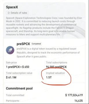 The image shows a screenshot of a text box containing information about an upcoming IPO, specifically from a company called SpaceX. The text box highlights that the listing price for the stocks being offered is $1.50 per share. A button on the text box indicates that the listing has been completed and is now available to investors. The image also includes some additional text in the screenshot, providing more context about the IPO process.