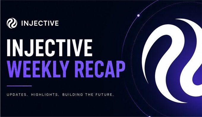 A dark promotional banner for INJECTIVE featuring their logo and the text 'INJECTIVE WEEKLY RECAP - UPDATES. HIGHLIGHTS. BUILDING THE FUTURE.'