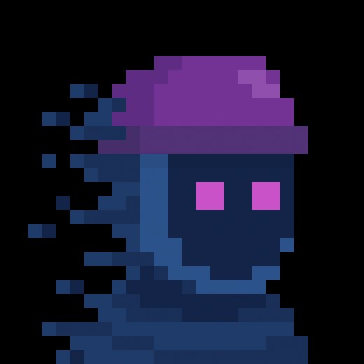 A pixel art ghost with glowing pink eyes and a purple nightcap dissolves into pixelated fragments against a black background, evoking a digital haunting aesthetic. The image complements the post's mention of "Zillions" and "zksnarks" by visualizing a "comfy" cryptographic or blockchain-themed ghost with a fragmented, dissolving appearance.