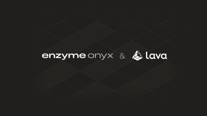A minimalist dark graphic displaying the logos 'enzyme onyx & Lava' with a geometric cube symbol next to Lava.