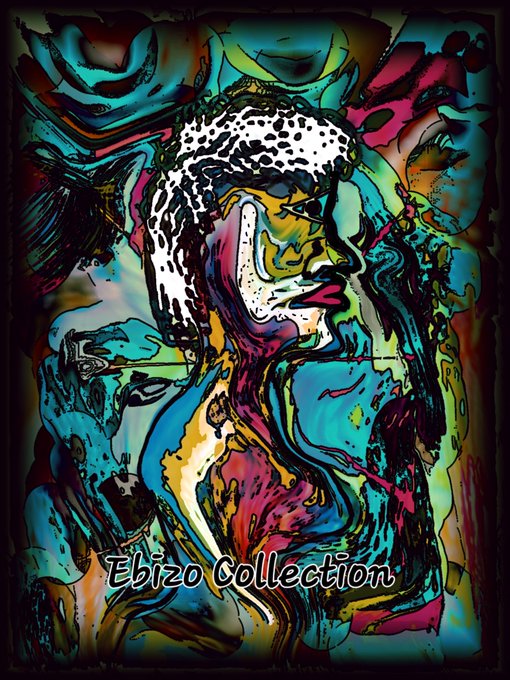 A vibrant, colorful abstract digital painting of a figure's profile with the text 'Ebizo Collection' displayed at the bottom.