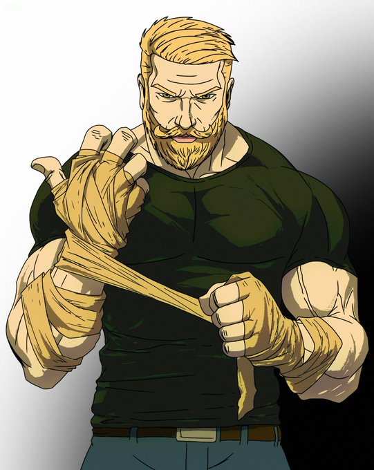 A muscular blonde, bearded man with an intense glare wraps his hands with boxing tape, channeling the unflinching confidence of a meme-stock trader as he prepares to "buy the dip." The image embodies the post's $CHAD narrative—a stoic, battle-ready figure who faces bearish red candles without fear, instead doubling down with aggressive resolve.