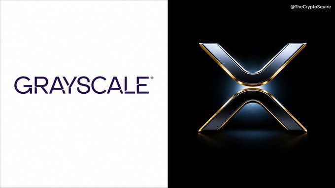 The image features the Grayscale logo alongside a stylized XRP "X" symbol, illustrating the company's support for the CLARITY Act, which Grayscale believes will drive mass crypto adoption by providing regulatory clarity similar to what ETFs did for Bitcoin.