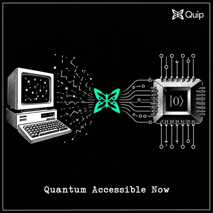 The image shows a computer with a butterfly graphic on its screen connected to another computer that has an "Q" on the screen, and there's a line below them that says "Quantum Accessible Now". This image seems to be promoting the idea of using Quantum computing technology for increased randomness generation compared to classical computers. The text suggests that many people believe that Quantum computers are still far from being commercially viable or widely accessible, but the post is aiming to change this perception by showcasing the possibilities and advancements in this field.