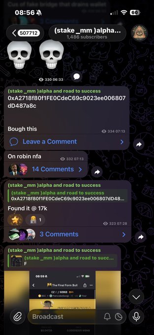 This Telegram screenshot shows a conversation thread marked "(stake_mm)alpha... with 1,486 subscribers" where a user reports "Found it @ 17k", highlighting a current success that aligns with the post's mention of "17k currently at 290k".