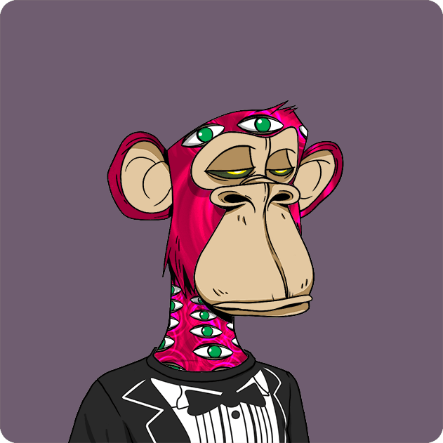The image features a cartoon character dressed up as a mannequin, resembling an upscale outfit or tuxedo for men. The mannequin has multiple eyes attached to its face, giving it a unique appearance that might suggest a connection to a theme store or a novelty collection item. The caption of the post provides details about this interesting character and its origins in the world of Monke: opensea.io/collection/bor / bored ape yacht club.