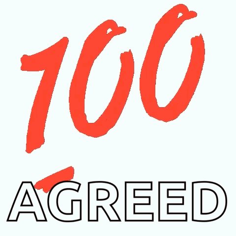 The image features a red number "100" written in bold, black letters against a white background. Below this, there's a caption that reads "Agreed", which is also in black text. The main focus of the image seems to be on the bold red numbers and the accompanying caption.