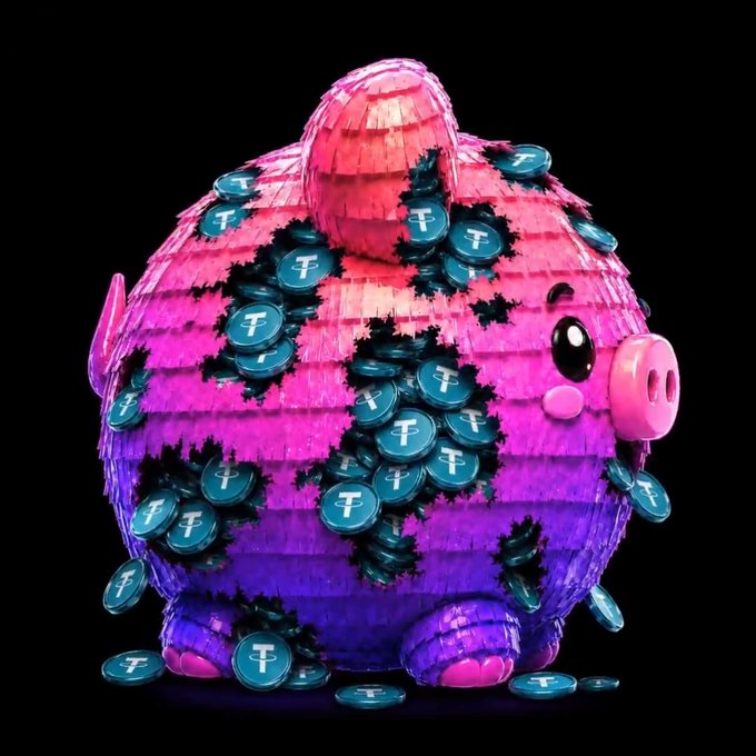 The image features a colorful piggy bank with a pink body, purple roof, and a small head. The piggy bank is filled with coins of various colors including blue, green, and yellow. The text "Crypto Twitter" can be seen in the image, which suggests that the piggy bank might have been created as part of a cryptocurrency project or campaign. The post also mentions that most of the activity on Crypto Twitter doesn't generate direct value for users but is focused on opinions and predictions about the market.