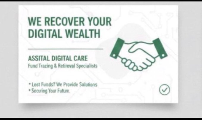 A advertisement banner reading "WE RECOVER YOUR DIGITAL WEALTH" by ASSITAL DIGITAL CARE, featuring a handshake graphic and the slogans "Lost Funds? We Provide Solutions" and "Securing Your Future."