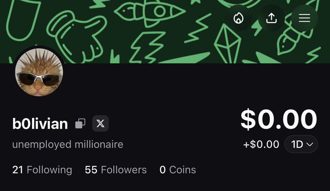 The image shows a Pump.fun profile for user "b0liviian" with the bio "unemployed millionaire," displaying $0.00 and 0 coins, which reflects the poster's intent to load money into the Pump app to buy $TOAD as mentioned in the caption.