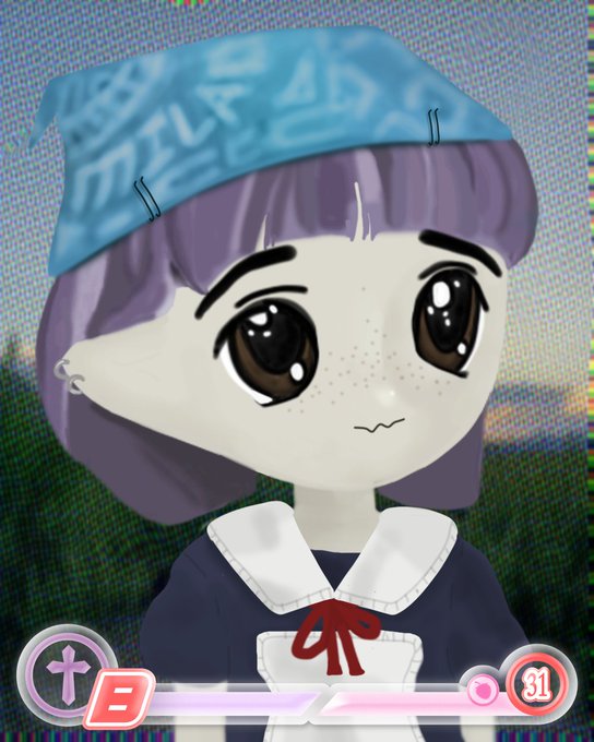 A chibi-style NFT character with purple hair, large brown eyes, freckles, and a blue bandana featuring "MILADY" text is shown alongside sale details indicating Milady #32 sold for Ξ1.02 ($1,916). The number "32" in the bottom right corner and the band's text identify this as the specific piece from the Milady Maker collection referenced in the sale.