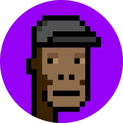 Pixel art icon of a dark-skinned character wearing a cap, displayed on a purple circular background.