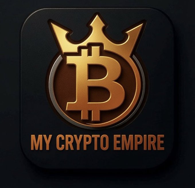 An app icon featuring a gold Bitcoin logo with a crown and the text 'MY CRYPTO EMPIRE' below it.