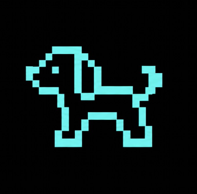 A pixel art image of a turquoise dog silhouette on a black background, visually representing the $MDOG token mentioned in the post as a potential runner in the Minara ecosystem.