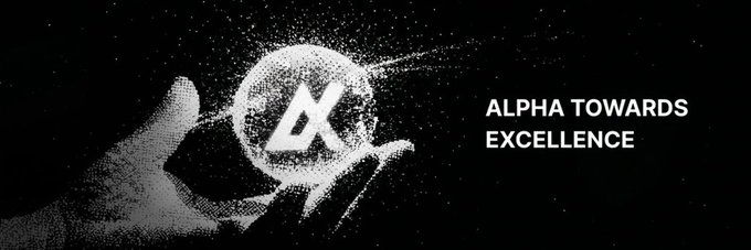 A black and white graphic shows a hand holding a glowing sphere with a stylized 'A' logo, accompanied by the text 'ALPHA TOWARDS EXCELLENCE'.