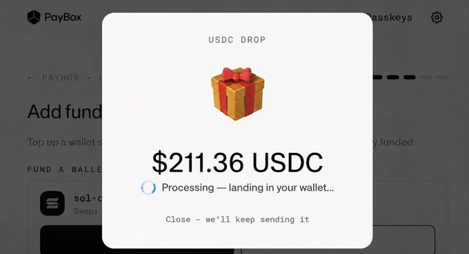 A Paybox airdrop notification displays a "USDC DROP" of $211.36 USDC processing to a wallet, illustrating the claim that users can receive crypto rewards ranging from $10 to $400 by linking their AI chat accounts.