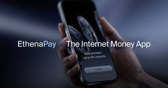 A hand holds a smartphone displaying a financial app interface promoting "Hold and earn 4%" yields, with overlay text reading "所以 ⨌∬|y|dS = 4√3/3，从而原式 = 4√3/3" and a header banner "考研数学基础30讲·高等数学分册." The image relates to the post by visually representing the neobanking concept discussed—showing a mobile-first platform where users can manage and earn on their digital assets, aligning with the desire for a unified app to handle both fiat and crypto.