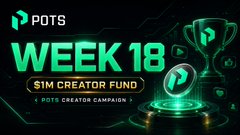 A dark promotional banner for the 'POTS WEEK 18 SIM CREATOR FUND' featuring an award trophy icon.