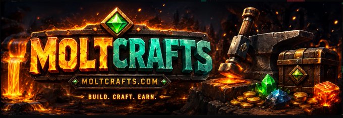 The image features a promotional banner for Minecraft and Molcrafts. The banner has a unique design that represents the gaming world of Minecraft, which includes a fire, treasure chest, and sword. On the right side of the banner, there's a description that says "Meltcrafts" and "Build, craft, earn". The phrase "DEX paid And we're just getting started on @solana We're passionate about building the future of gaming A future where players don'T just consume content They create economies In HollowKin" is also present in the image. This suggests that the game could be a platform for players to earn money, build their own virtual items or characters through crafting, and engage in trading with other players. The overall atmosphere of the banner conveys excitement about this creative and interactive gaming experience.