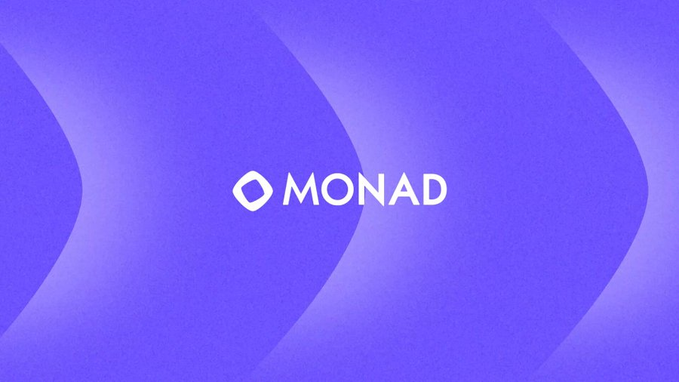 The image displays the "MONAD" logo in white text with a diamond-shaped icon on a gradient purple background, serving as branded visual support for a post discussing the limited number of NFT launches on the Monad network since its mainnet went live.