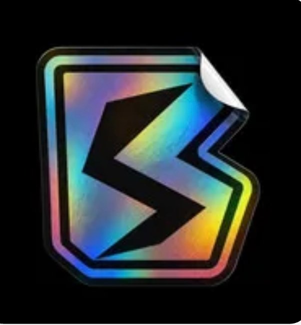 A holographic sticker of the Sublime Text editor logo (featuring a stylized "S" with a lightning bolt) set against a black background. The image serves as a visual marker for the post, which references two Solana memecoin contract addresses (ending in "pump"), suggesting the sticker represents a "next big thing" in the crypto space.