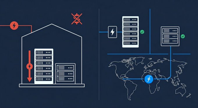The image presents two drawings side by side, each depicting a different scenario related to computer networks and storage solutions. The first drawing shows an open server rack with multiple servers inside, while the second drawing showcases several servers placed at their sides on shelves or tables without any visible racks in place.