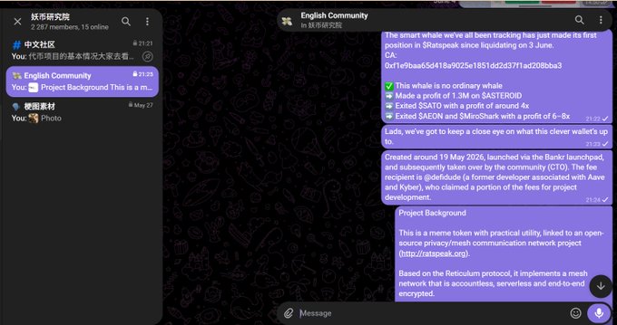 The image is a screenshot from a chat window, displaying multiple messages that appear to be part of a conversation between people about something related to the stock market or business news. The text includes details about a few stocks such as Sato, Satoru, Adidas, and MiroShark, which are also being discussed in relation to a company called Facebook. The chat is set against a dark screen background with a purple color scheme that highlights the various messages in the image.