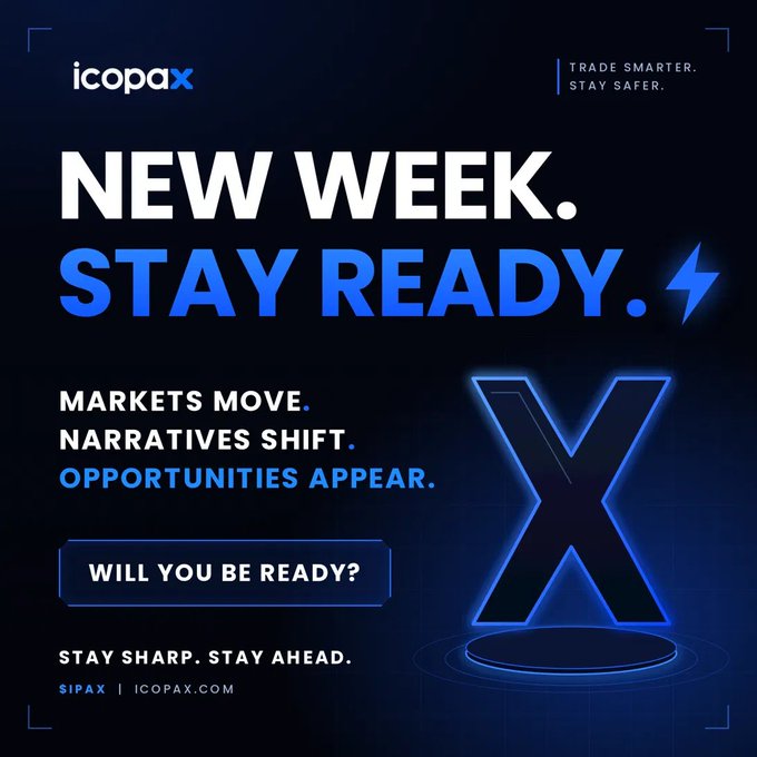 Marketing banner for icopax reading 'NEW WEEK. STAY READY. MARKETS MOVE. NARRATIVES SHIFT. OPPORTUNITIES APPEAR.' with the $IPAX ticker and 'WILL YOU BE READY?' button.