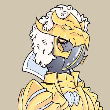 An illustration of a golden-armored warrior with a stylized ram's head helmet and flowing white mane. The regal, fantasy imagery ties into the post's theme of rewarding top holders with unique, handcrafted 1/1 Flamingos artwork.