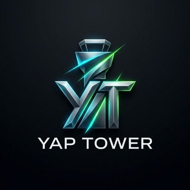 A metallic, 3D-styled logo featuring the letters 'YT' intertwined with a lightning bolt, above the text 'YAP TOWER' on a dark background.