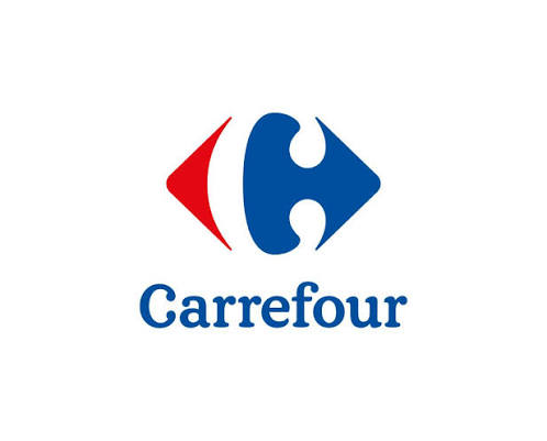 The image shows the Carrefour logo, the French multinational retail corporation, which is featured in the post as one of 2,284 retail locations in France where Cryptonow will be selling its crypto gift cards, allowing shoppers to purchase Bitcoin ranging from 25 to 500 euros while doing their regular shopping.