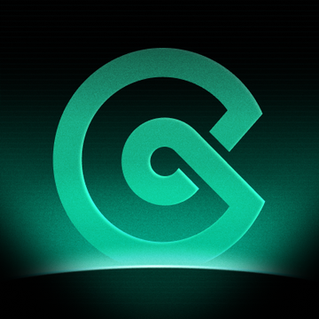 A glowing teal 3D logo resembling a stylized 'C' or 'S' shape on a dark background.