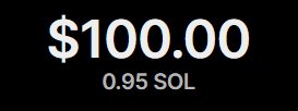 A black background displaying cryptocurrency pricing with '$100.00' in large white text and '0.95 SOL' below it.