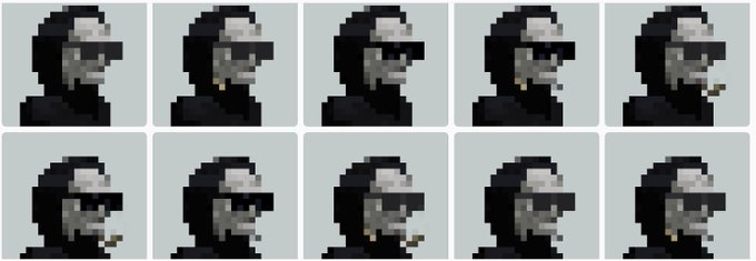 A pixel art sprite sheet showing a hooded grim reaper character in a sequence of ten frames depicting a smoking animation.
