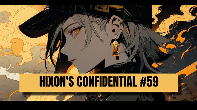 An anime-style thumbnail features a character with silver hair and a black hat against an orange cloud-patterned background, titled 'HIXON'S CONFIDENTIAL #59'.