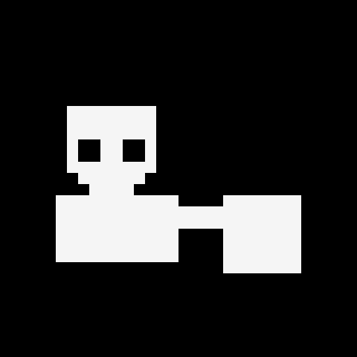 A simple white pixel-art icon on a black background depicting a skeleton holding a hammer or tool.