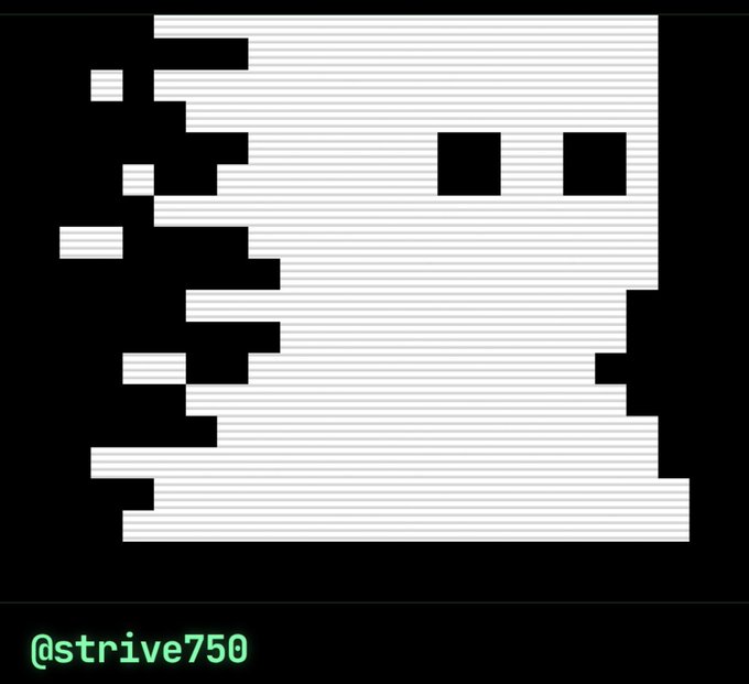 A black and white pixel art silhouette of a figure with the handle '@strive750' displayed in green text in the lower left corner.