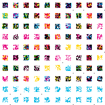 A sprite sheet containing dozens of small pixel-art character animations in various colors (pink, blue, yellow, black) arranged in a grid pattern.