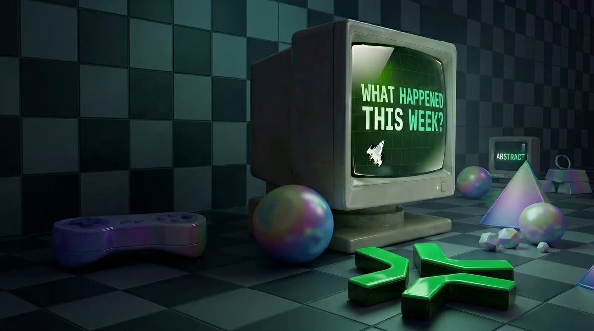 ?". What happened this week? is displayed on a retro television monitor, accompanied by a video game controller and colorful balls on the floor.