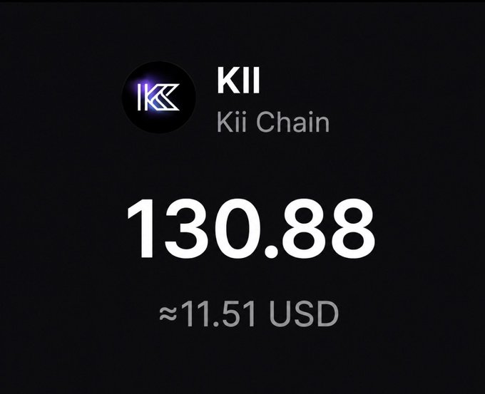 The image displays the Kii Chain (KII) cryptocurrency logo and ticker alongside a token value of 130.88 (≈11.51 USD), illustrating the post's context about checking $KII airdrop allocations through the Kii Chain dashboard.