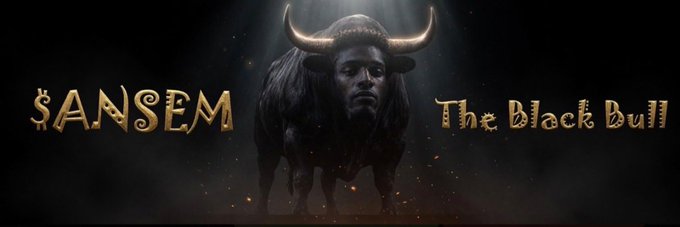 The image features a banner with gold text that reads "ANSEM has upgraded their profile on Moby." The banner also includes an illustration of a bull, which is the main focus of the image. The background of the image is black, making the gold text stand out prominently.