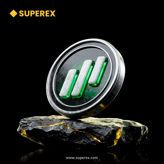 SuperEx teases a new coin listing with a sleek 3D render of an iconic green and silver "INJ" token atop a glowing rock, hinting that Injective (INJ) is the mystery cryptocurrency being introduced on their exchange platform.