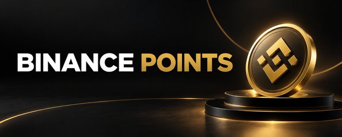 A promotional banner for Binance Points featuring the Binance logo on a gold coin/medallion against a dark background with golden accents.