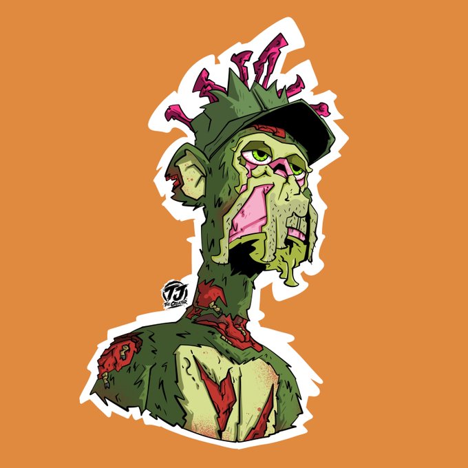 A stylized, illustrated sticker depicts a decaying green zombie wearing a military cap with the artist's signature 'TGI' visible.