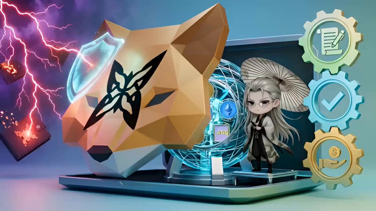 The image features an anime character with a cat head, surrounded by various gears and symbols that appear to be related to a computer or supercomputer. The character's face is prominently displayed against this backdrop. In the background, there are several gears and symbols, including a gear labeled "9", which could represent a specific action or feature on the character's body. A caption below the image reads: "Focus on what is in the image and how it relates to the post."