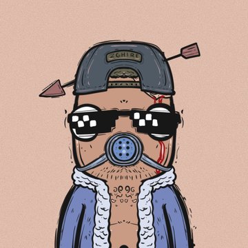 Cartoon character wearing pixel sunglasses, a backward cap labeled 'CHIBI', and a blue jacket with arrows stuck in the head.