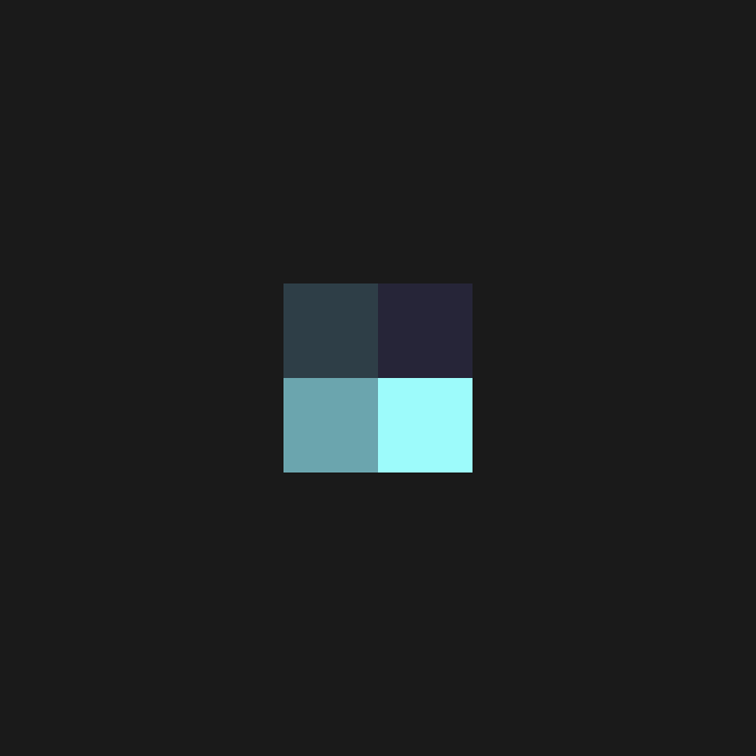 A black square divided into four colored quadrants, featuring a gradient from dark purple/teal at the top to light cyan at the bottom.