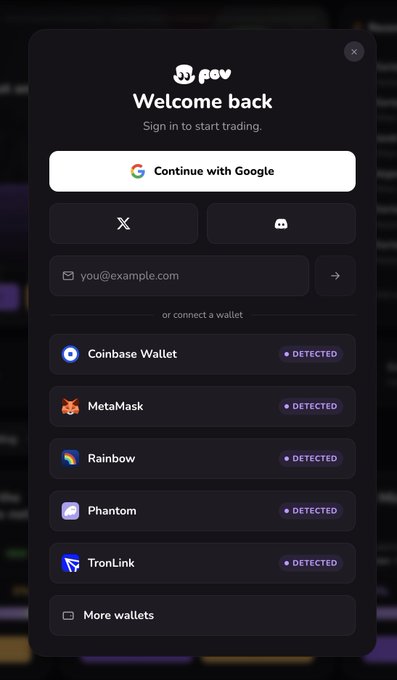 A 'Welcome back' sign-in modal for jup.ag prompting users to 'Sign in to start trading' with options to continue with Google, X, Discord, email, or connect wallets like Coinbase Wallet, MetaMask, Rainbow, Phantom, and TronLink.