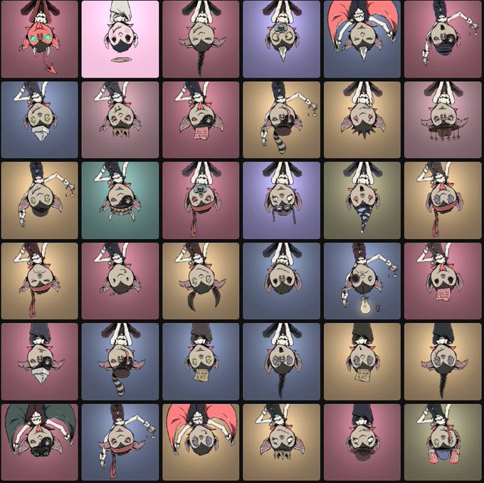 A grid of 30 cartoon character portraits showing various stylized figures with different expressions, hairstyles, and accessories against colored backgrounds.
